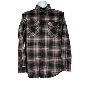 Burnside Mens Plaid Flannel Shirt Medium Black Red Check Button Down Long Sleeve